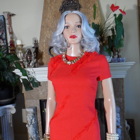 Altuzarra Vibrant Red Sheath Dress w/Asymetrical Fringe Detail Sise FR 36- US 4 - Picture 8 of 16